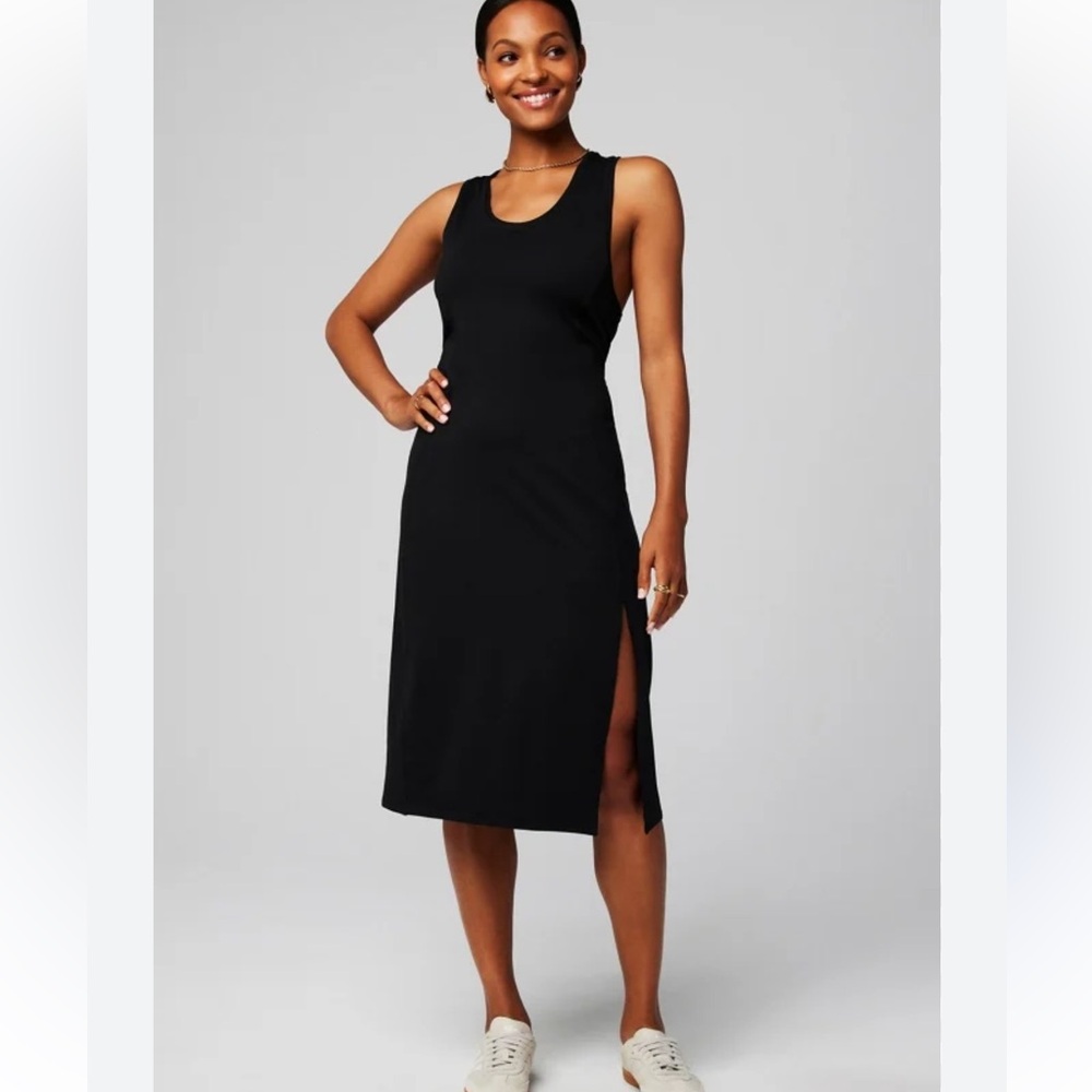 Fabletics Black cloud jersey Midi Dress with‎ Side Slit medium